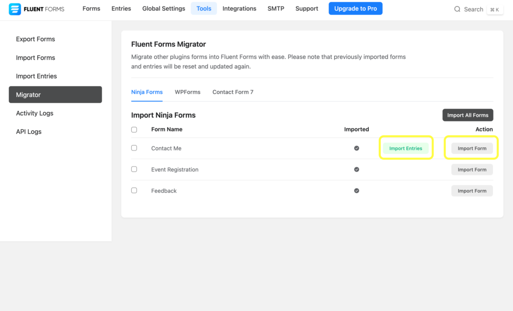 Import forms and entries from other form plugins